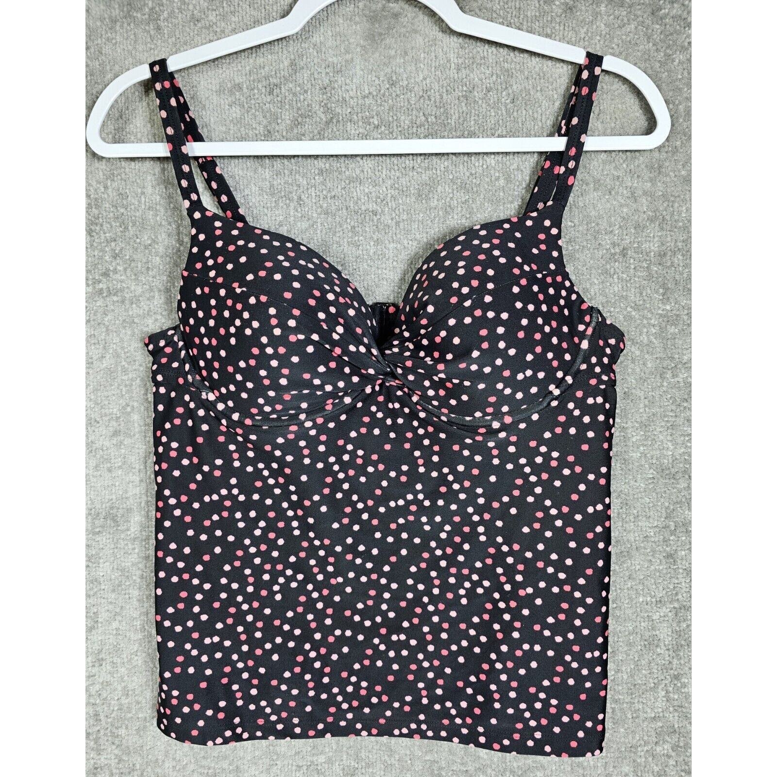 Maidenform Swim Top Womens Size 36c Black Pink Polka Dot Sleeveless Open Back